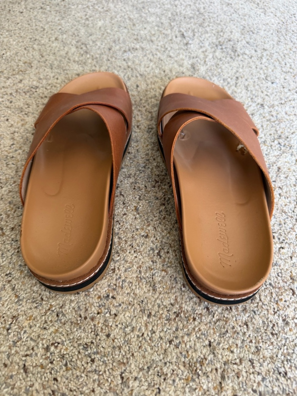 Madewell Brown Leather Crisscross Slide Sandals - Picture 2 of 3